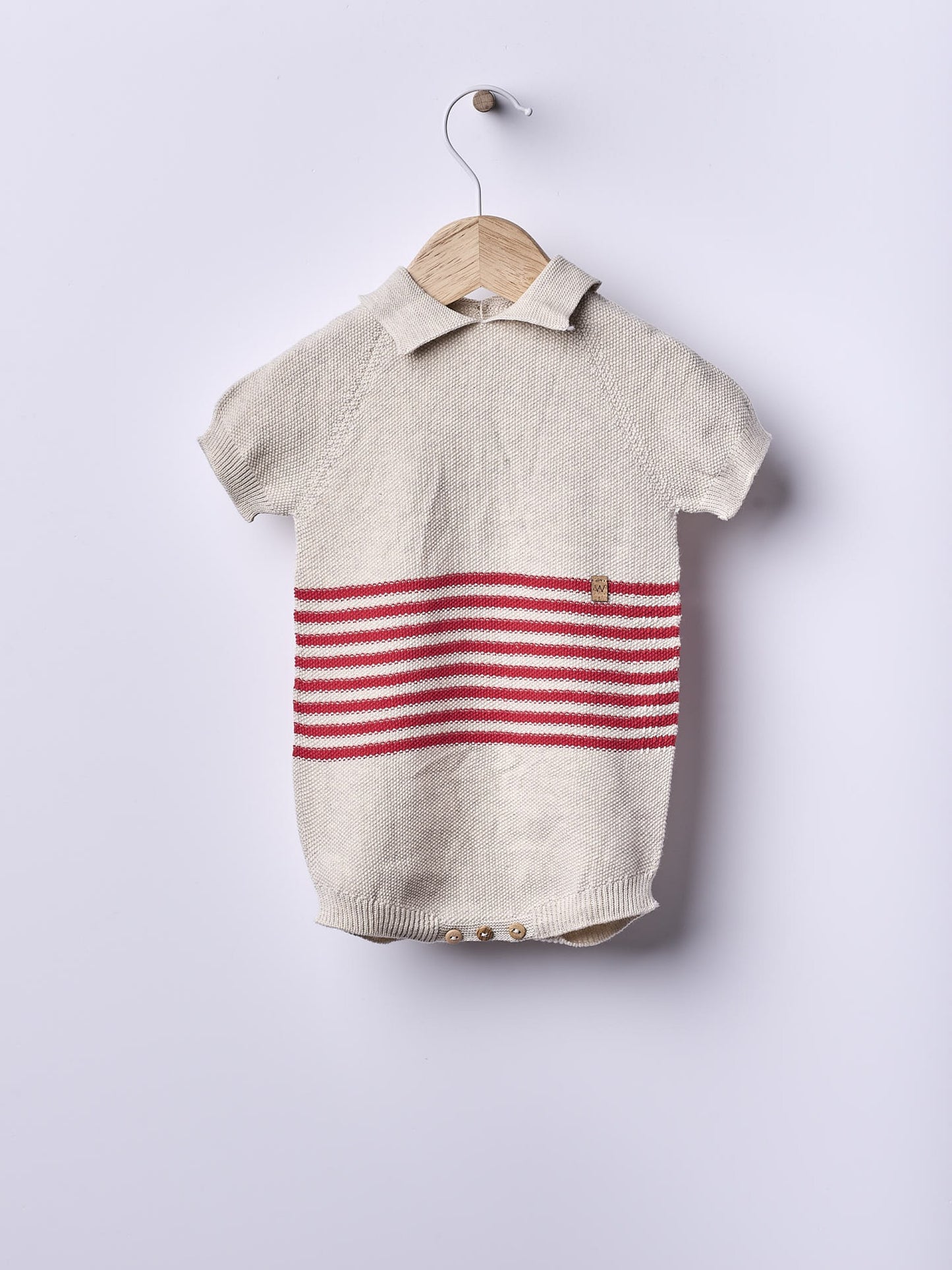 Short-sleeved polo shortie knitted in cotton
