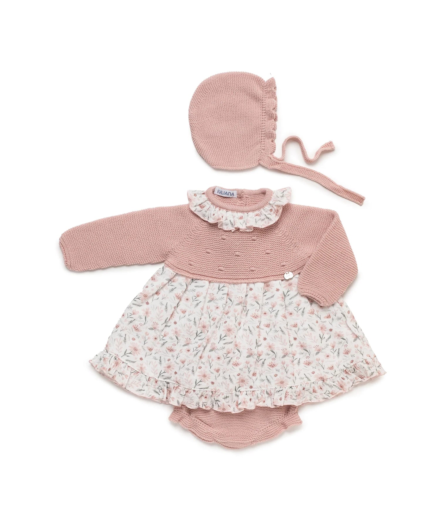 Dress And Pant Set With Knitted Body And Beanie