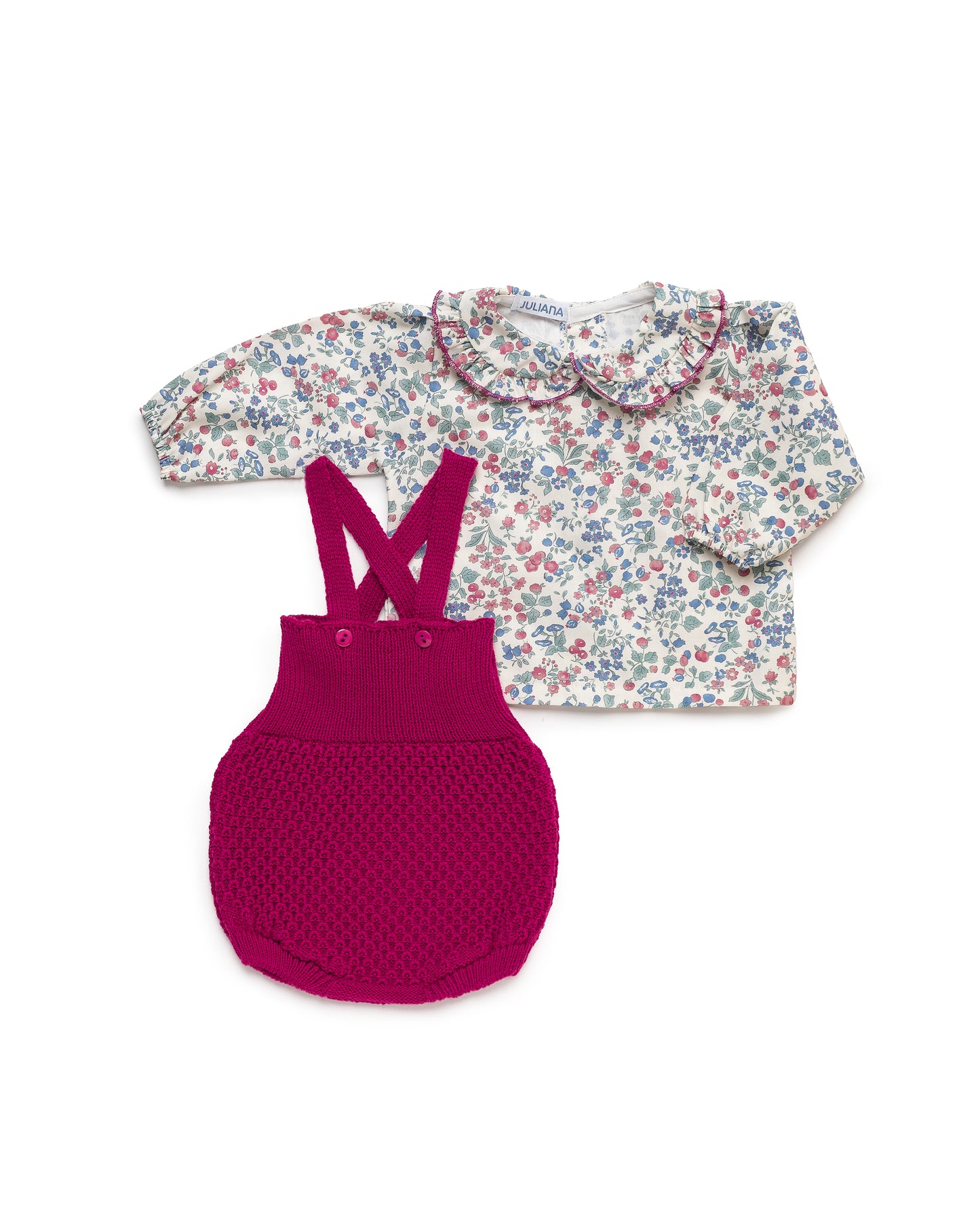 Knitted Dungarees with Flower Fabric Shirt