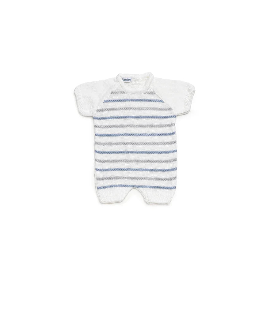 KNITTED LIN BABY ROMPER WITH COLORED STRIPES
