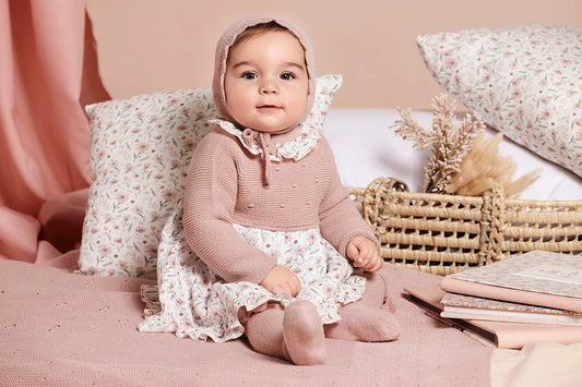 Dress And Pant Set With Knitted Body And Beanie