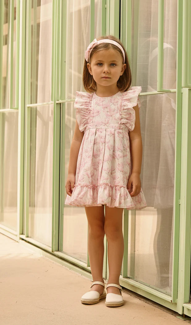 DRESS WITH WAIST SEAM AND LARGE FLORAL PRINT