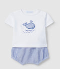 Two-piece set striped and embroidered seersucker