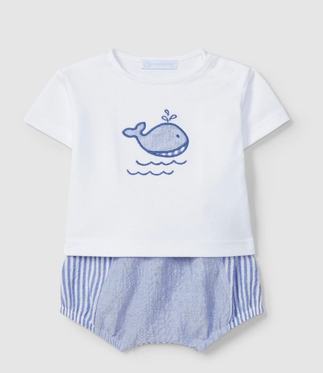 Two-piece set striped and embroidered seersucker