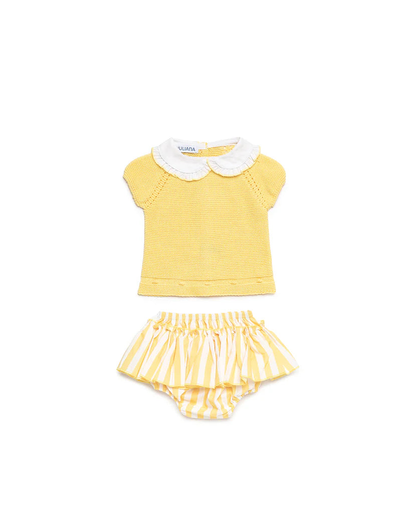 BABY KNIT SET WITH RUFFLED BLOOMER IN STRIPED FABRIC
