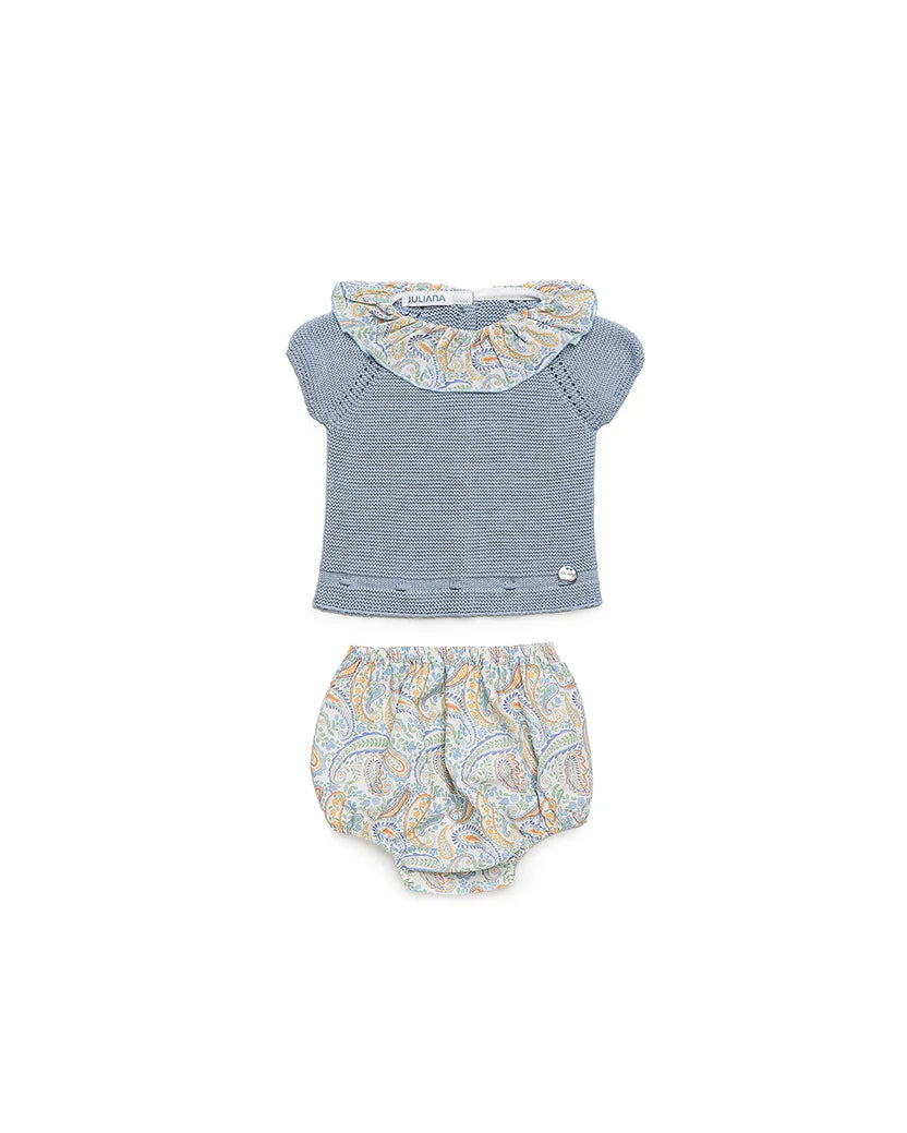 BABY KNIT SET WITH PAISLEY PRINT FABRIC