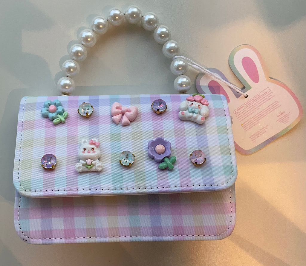 pastel plaid "Decoden" style mini handbag