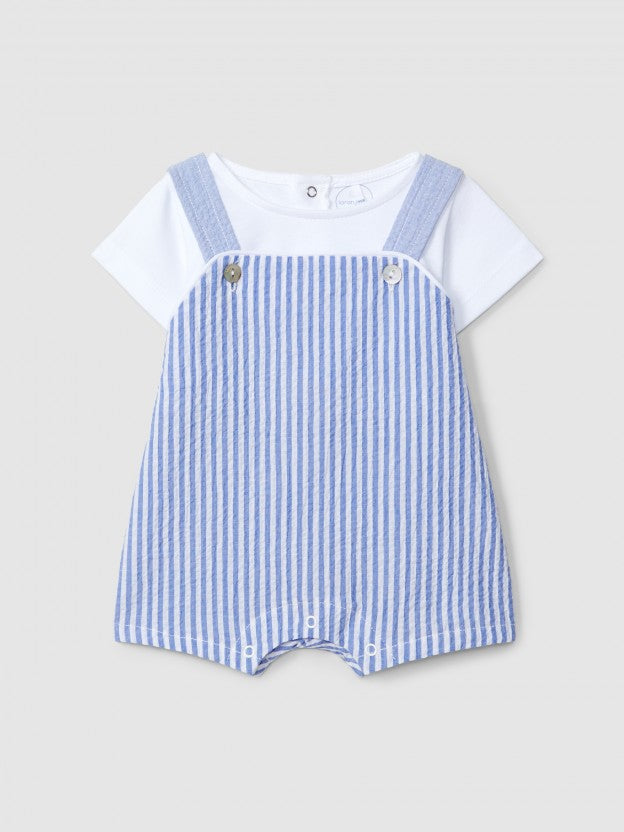 Striped two-in-one seersucker romper