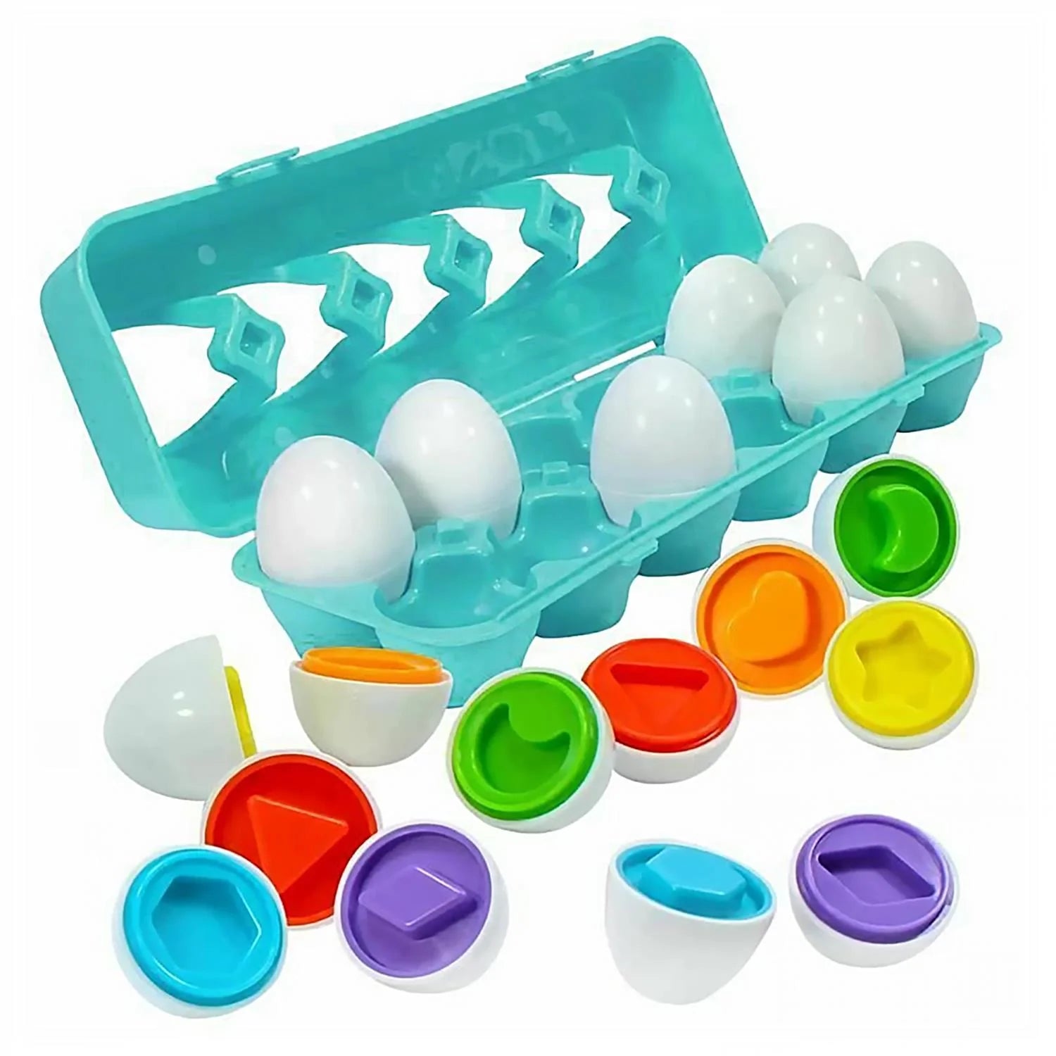 Baby Shark Match and Sort Eggs Toy - 12 Eggs for Shape and Color Matching Fun for Toddlers