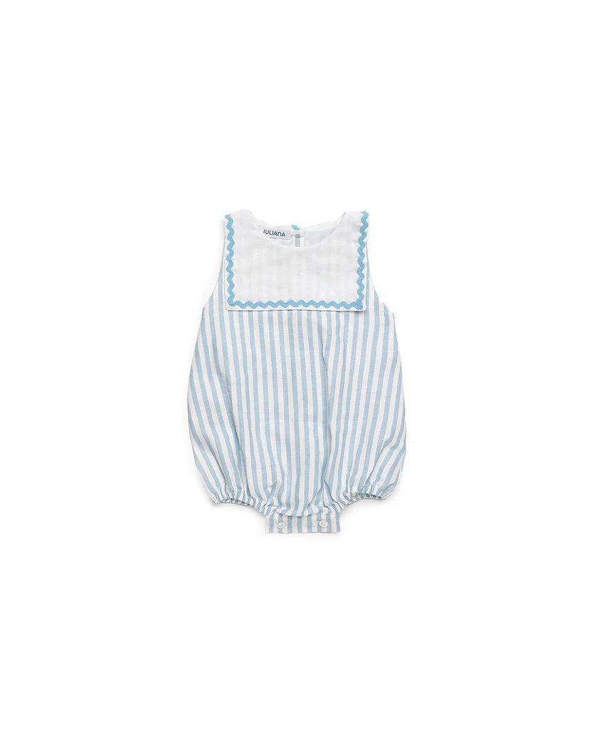 ONE-PIECE ROMPER IN STRIPED FABRIC WITH BIB FRONT