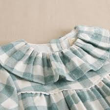 Vestido niña cuadros vichy verde cuello volante