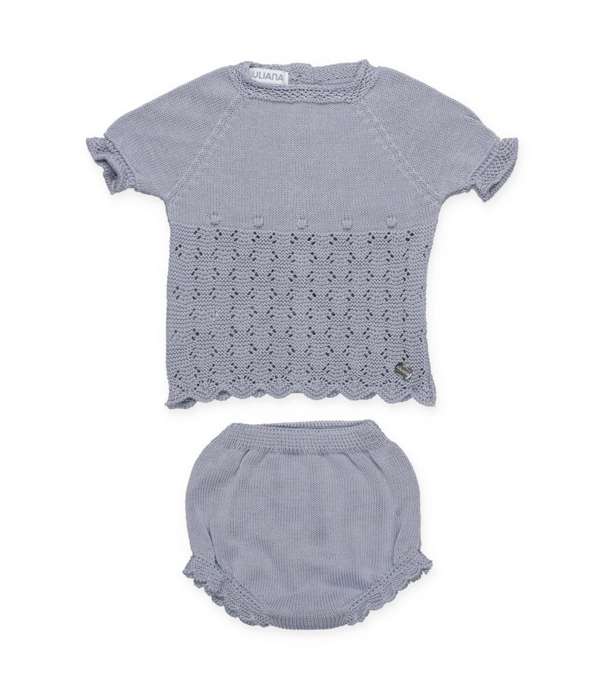 KNIT SET WITH OPENWORK, BOBBLE AND BLOOMER/ BLUE