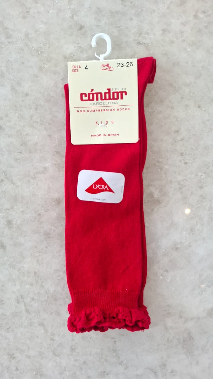 Calcetines altos punto liso con puntilla en puño