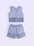Blue Eyelet Shorts Set