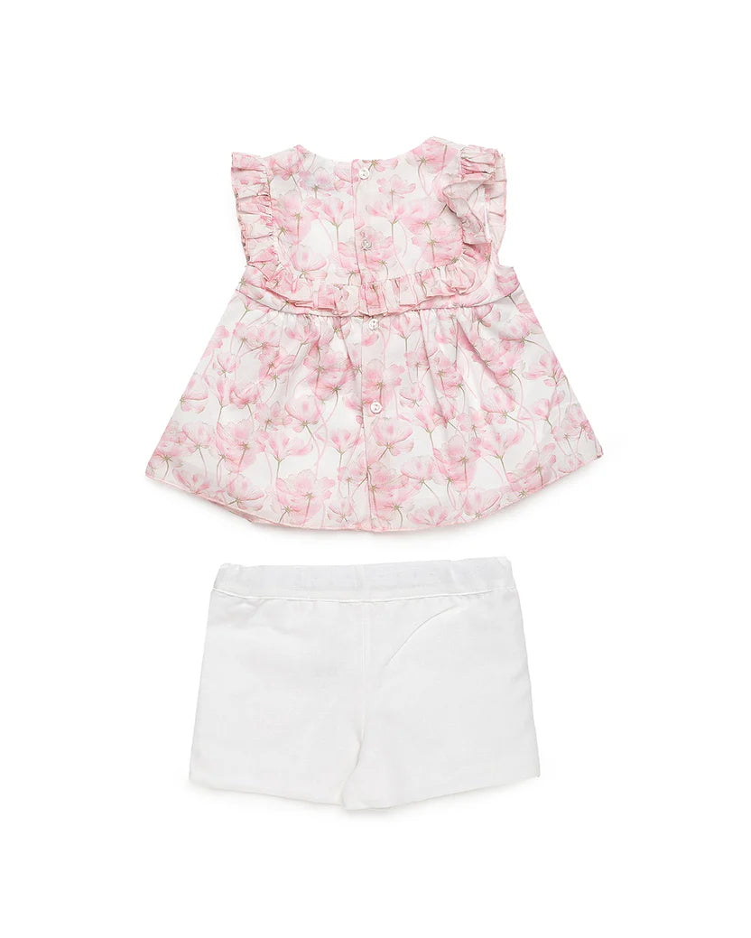 GIRL'S SHIRT AND SHORTS SET WITH LARGE FLORAL PRINT