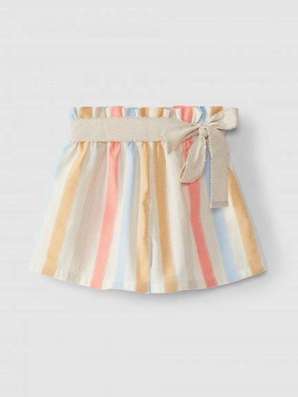 shirt ruffle sleeves and Striped shorts with belt