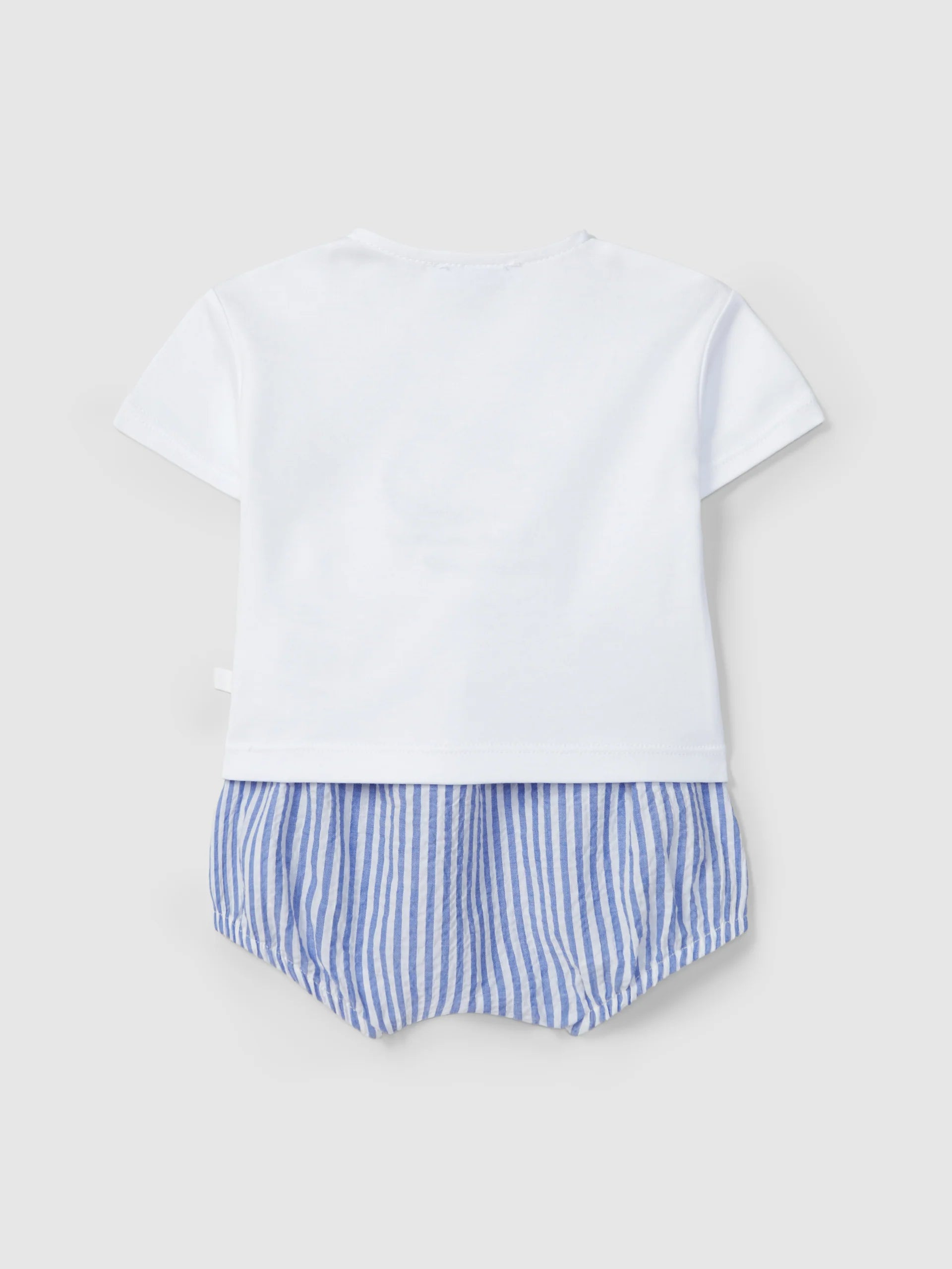 Two-piece set striped and embroidered seersucker
