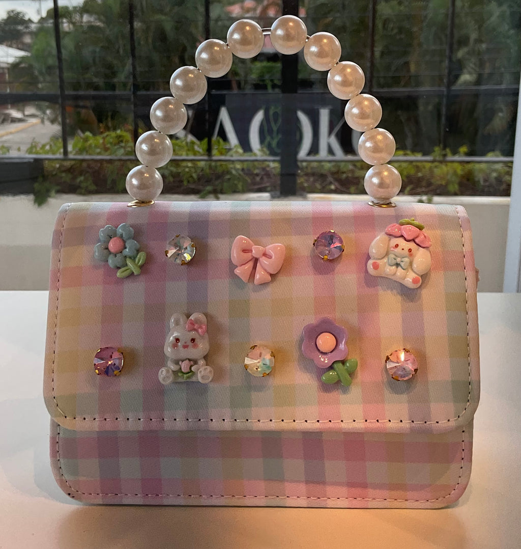 pastel plaid "Decoden" style mini handbag