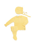 3-PIECE BABY SET WITH OPENWORK YOKE AND BOBBLE DETAILS/ YELLOW