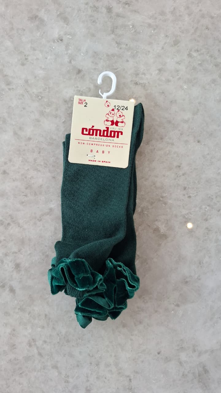 Calcetines altos cinta terciopelo fruncida en puño