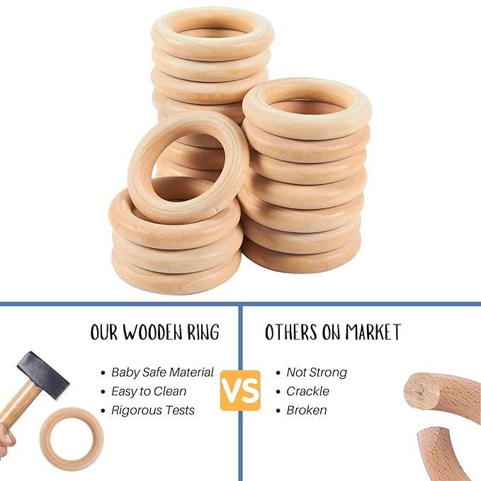 Baby Teething Toys, Silicone Chewable Toys with Organic Wooden Ring for Infants
