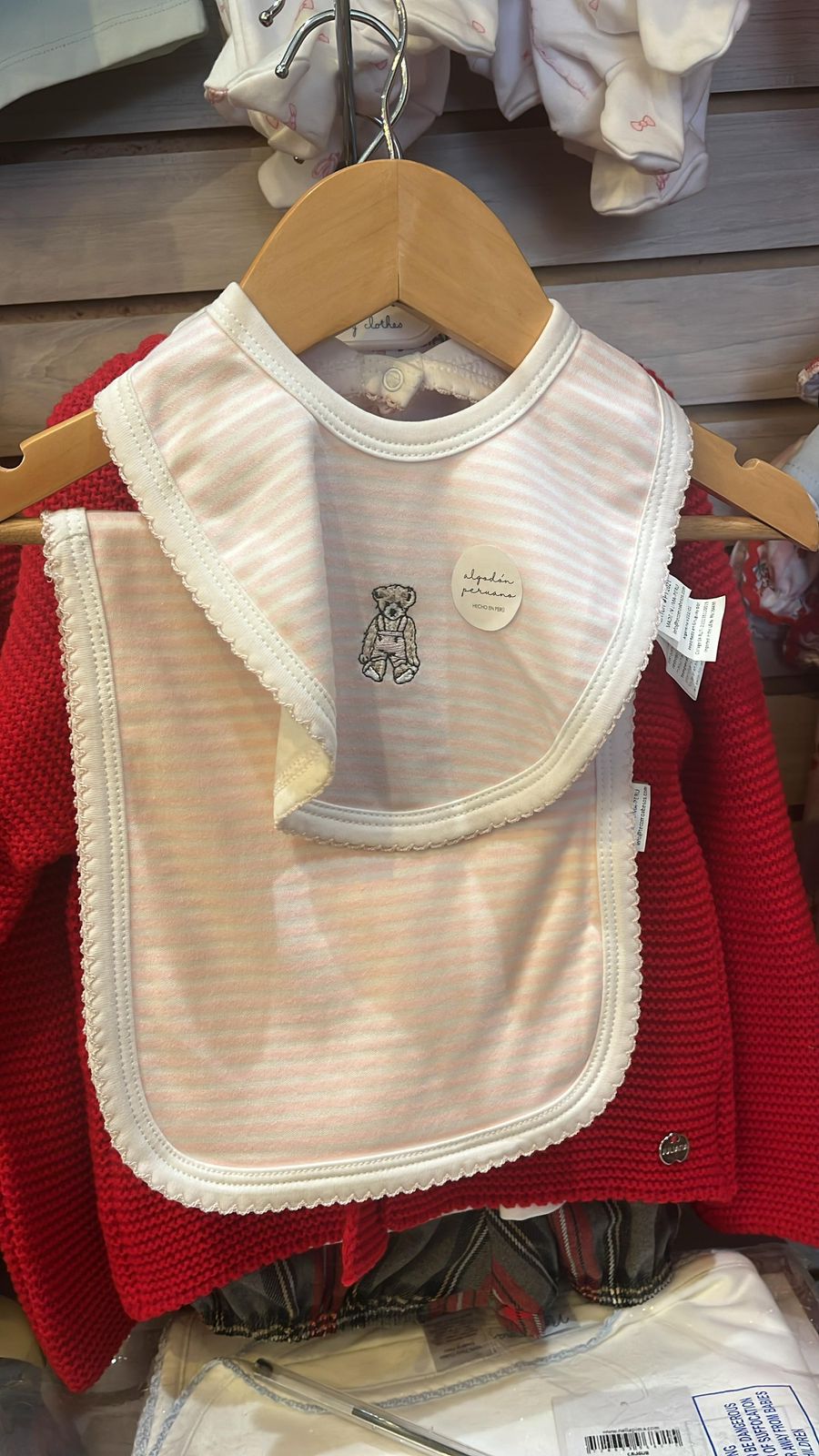 Babero de algodon Rosa a rayas de tclothes