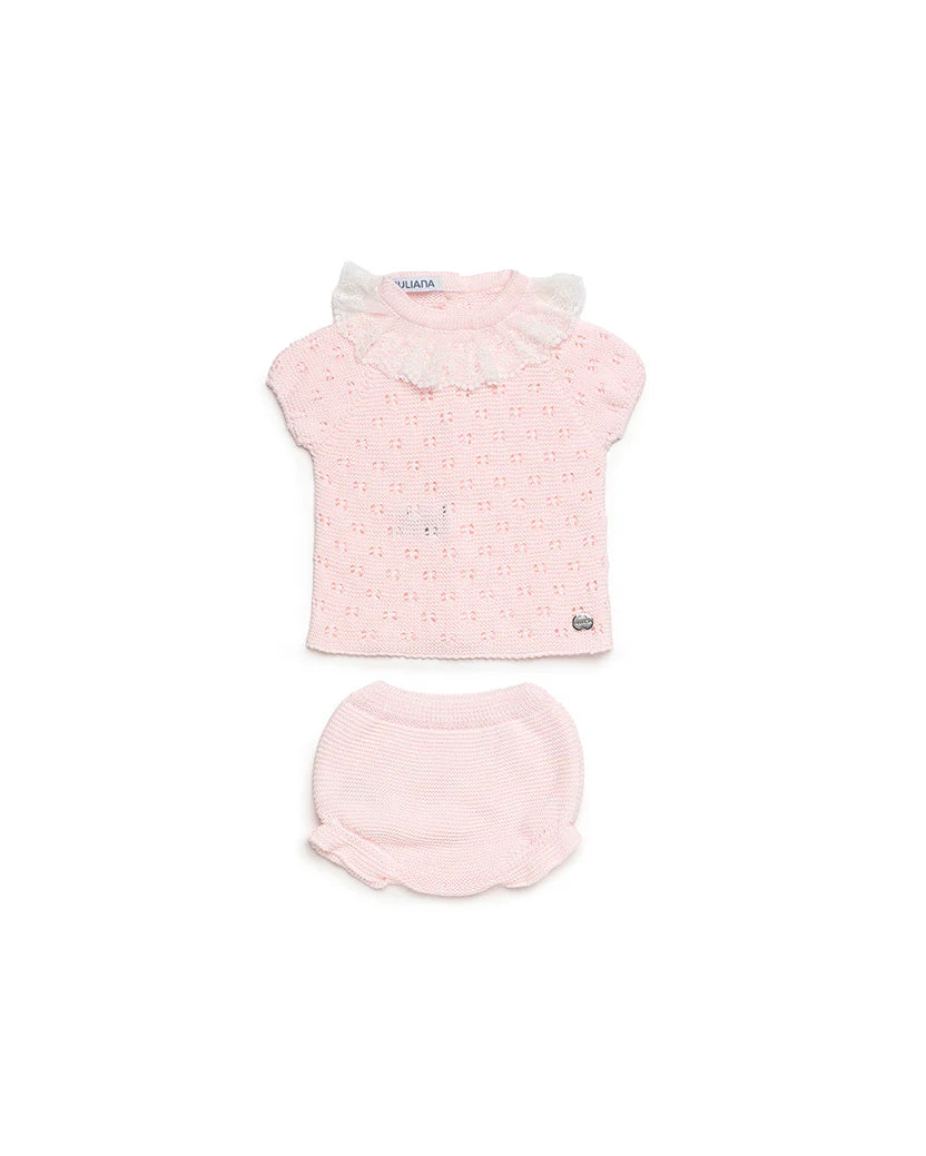 ALL-OVER OPENWORK SET WITH LACE COLLAR