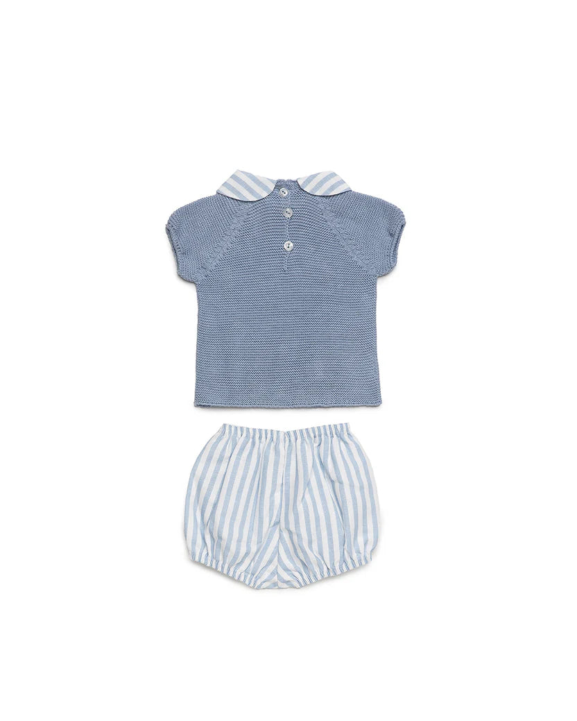 BABY KNIT SET WITH STRIPED FABRIC SHORTS
