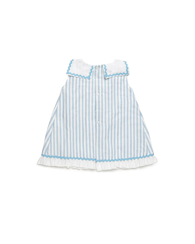 STRIPED ONE-PIECE BABY DRESS WITH BIB DETAIL