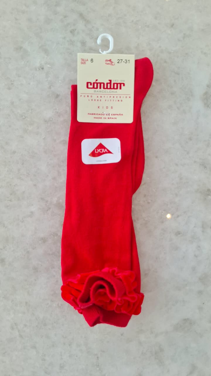 Calcetines altos punto liso con puntilla en puño