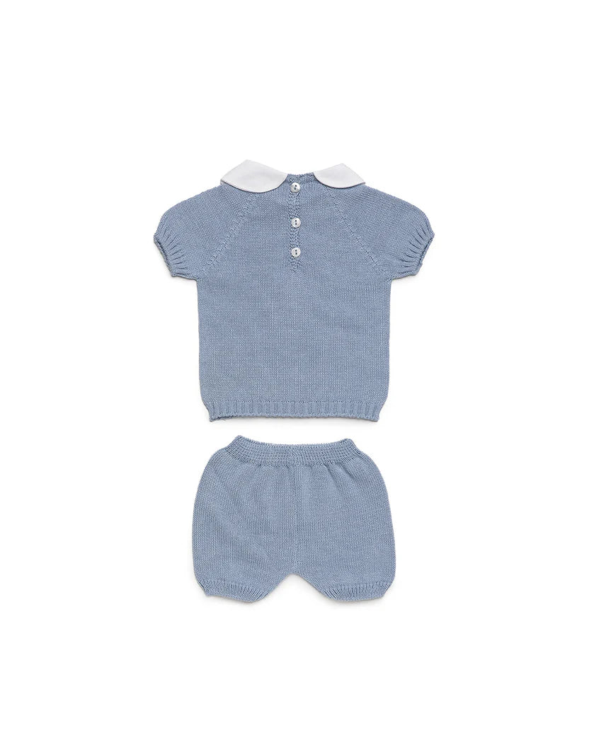 BABY KNIT SET WITH EMBROIDERED HOT AIR BALLOON DESIGN AND SHORTS