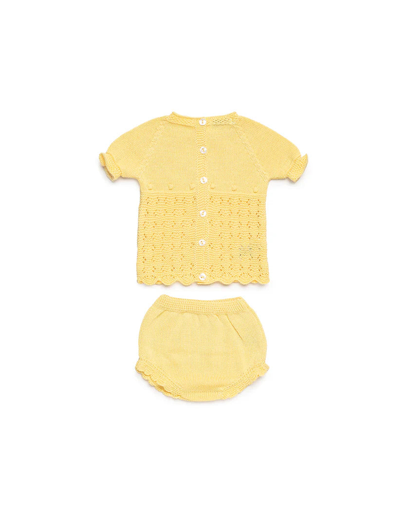 KNIT SET WITH OPENWORK, BOBBLE AND BLOOMER