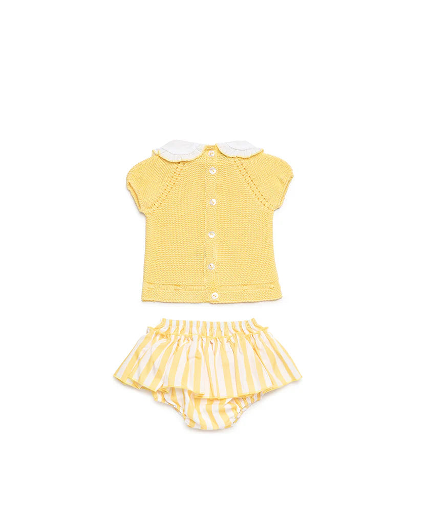 BABY KNIT SET WITH RUFFLED BLOOMER IN STRIPED FABRIC