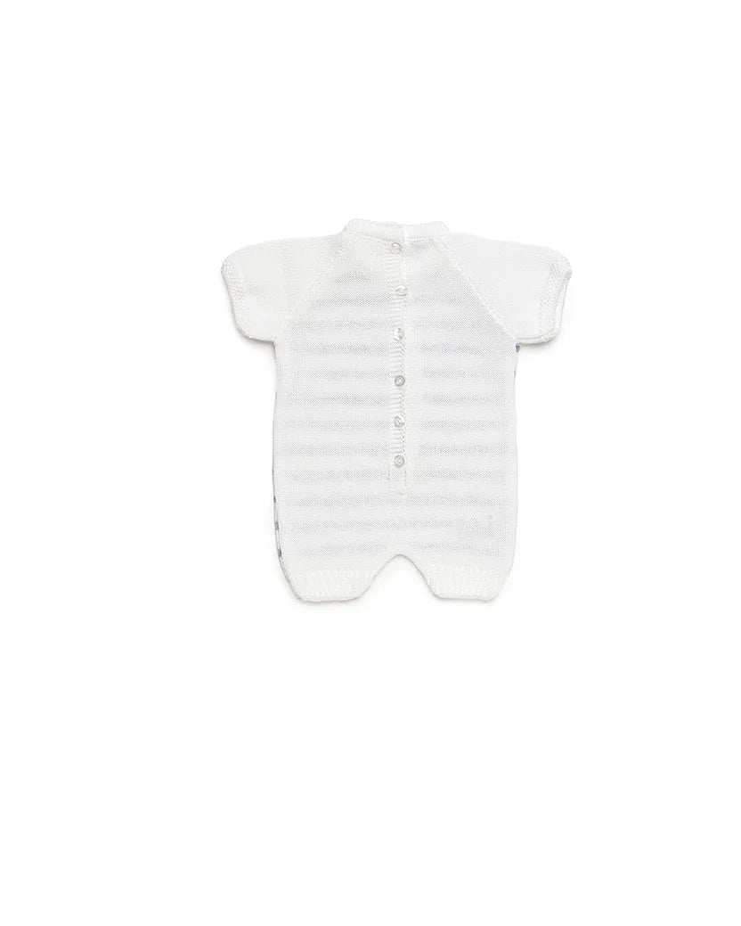 KNITTED LIN BABY ROMPER WITH COLORED STRIPES