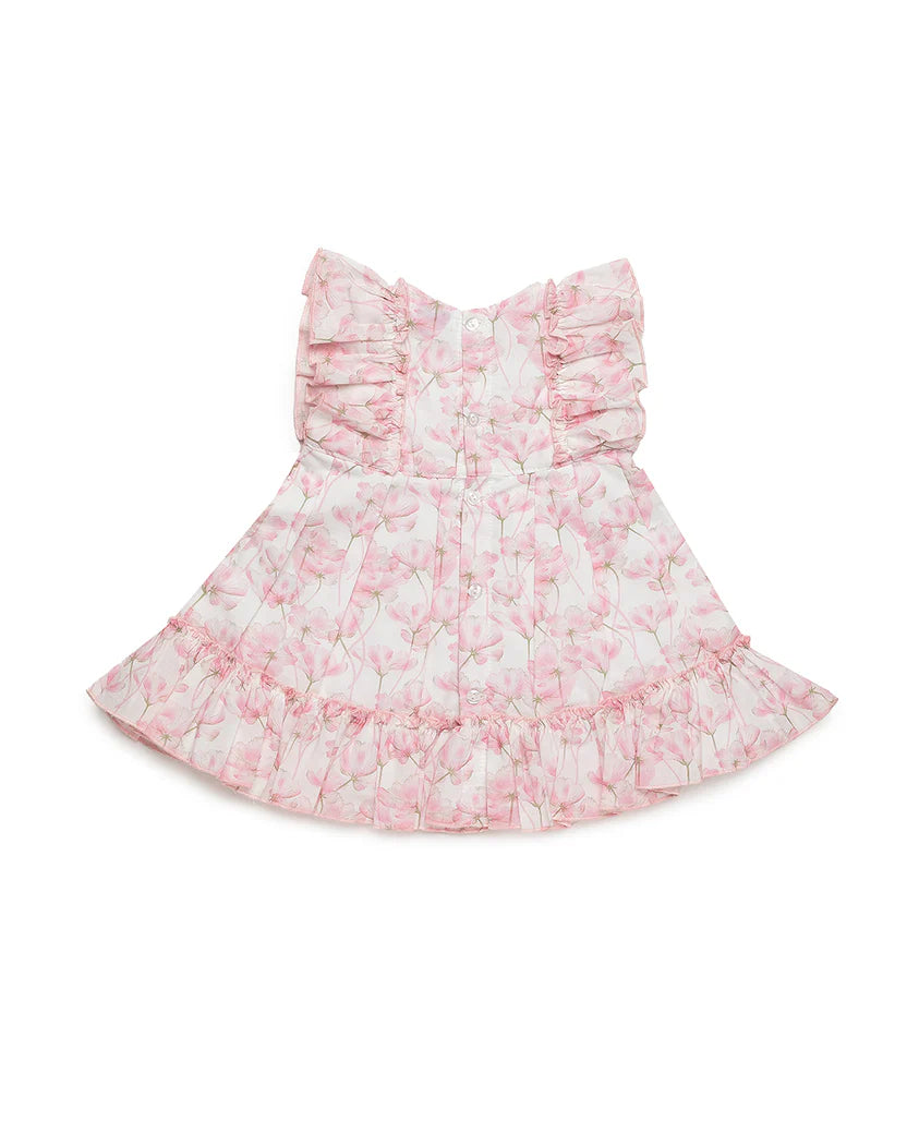 DRESS WITH WAIST SEAM AND LARGE FLORAL PRINT