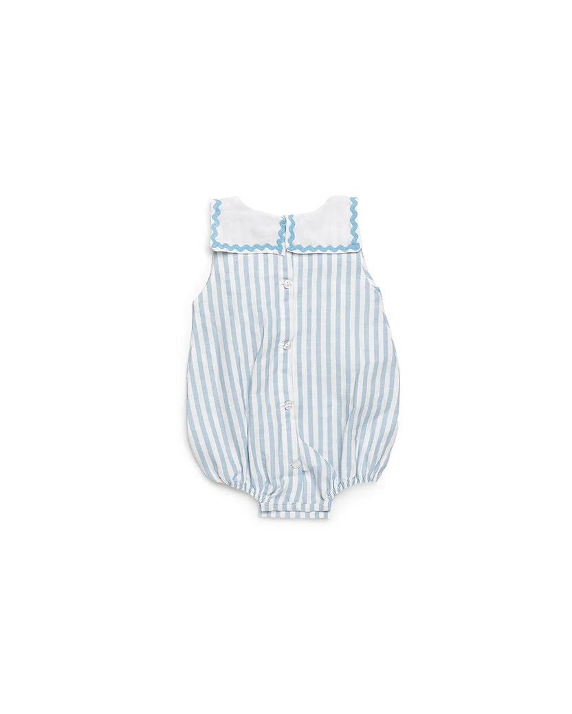 ONE-PIECE ROMPER IN STRIPED FABRIC WITH BIB FRONT