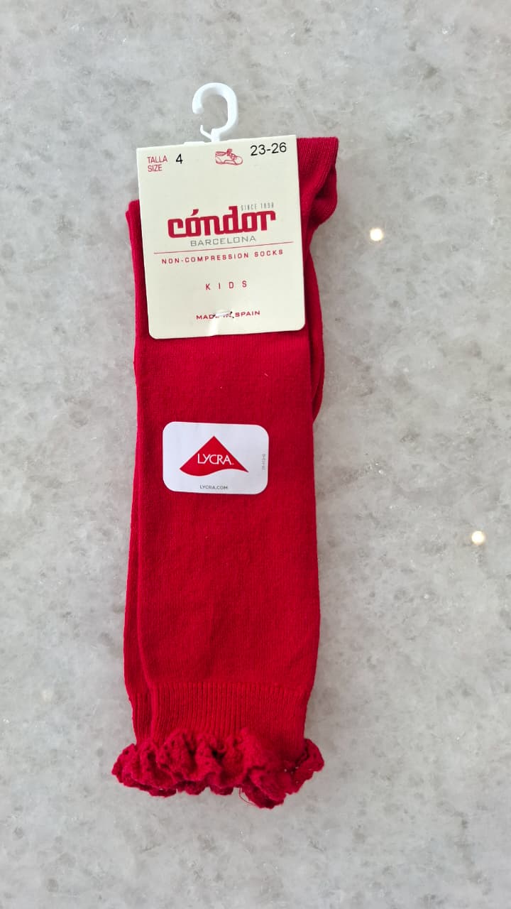 Calcetines altos punto liso con puntilla en puño