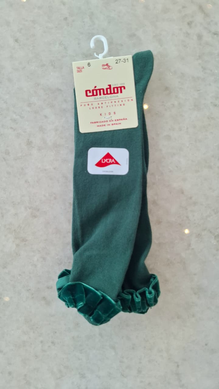 Calcetines altos punto liso con puntilla en puño