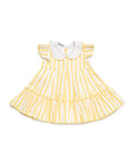 DRESS WITH TWO RUFFLED LAYERS IN STRIPED FABRIC AND COLLAR