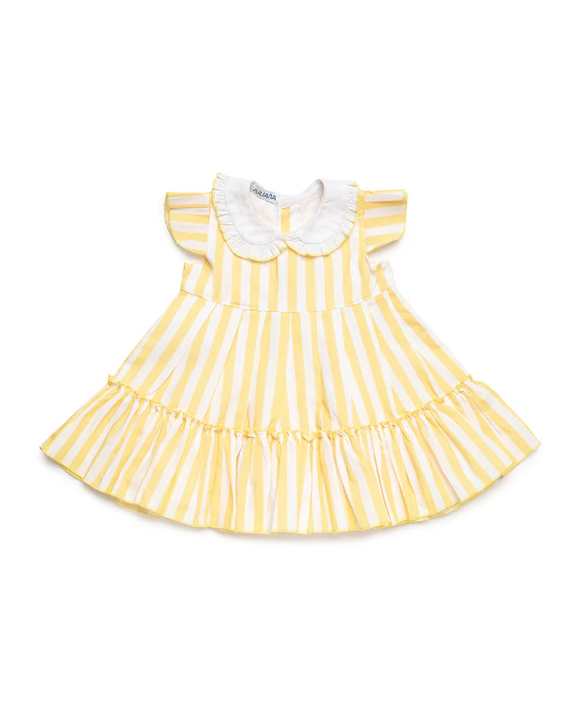 DRESS WITH TWO RUFFLED LAYERS IN STRIPED FABRIC AND COLLAR