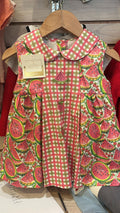 Vestido Melina con estampado de sandia y cuadros vichy rosas