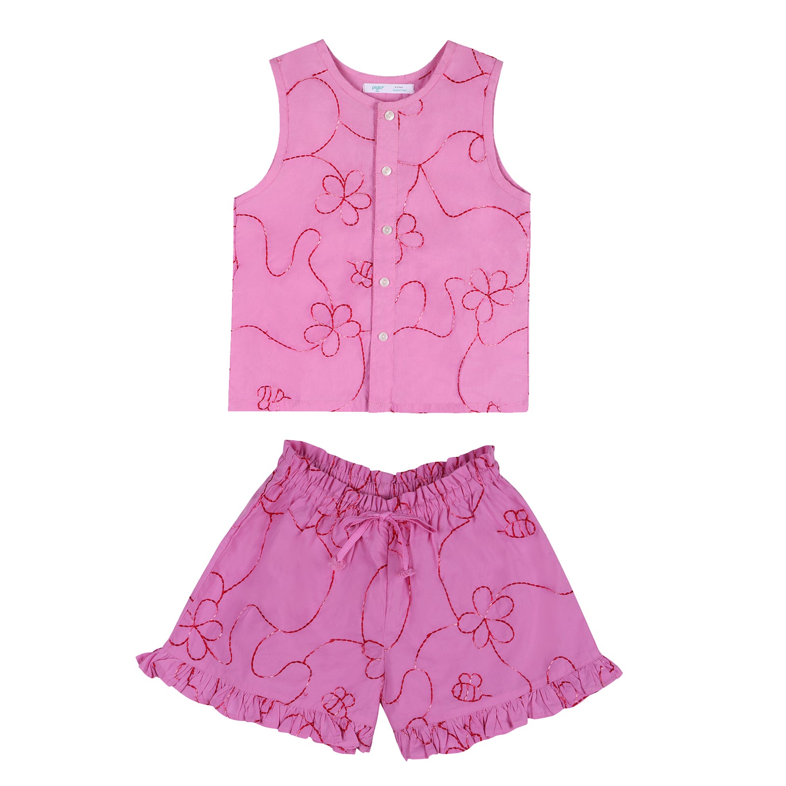 Bold pink color Jardin Shirt & Shorts Set