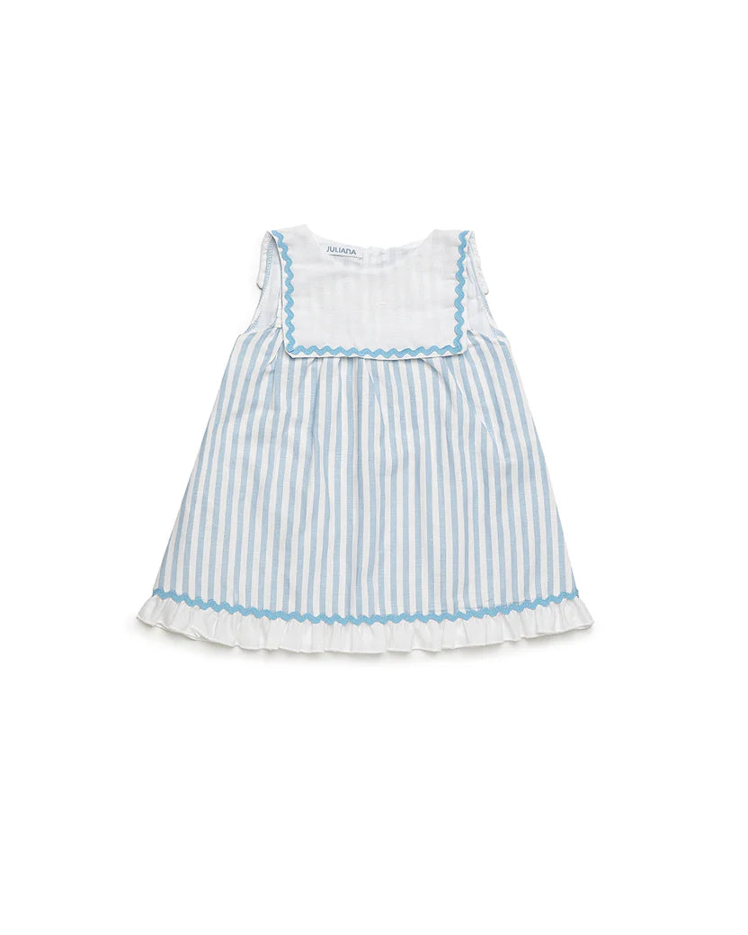 STRIPED ONE-PIECE BABY DRESS WITH BIB DETAIL