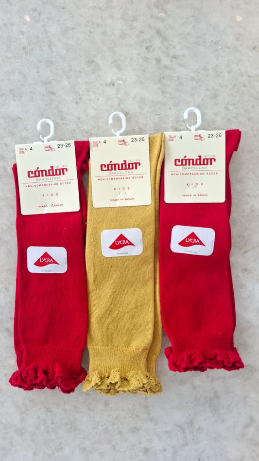 Calcetines altos punto liso con puntilla en puño