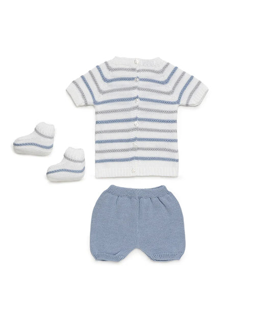 BABY KNIT SET WITH COLOR STRIPES, SHORTS AND BOOTIES