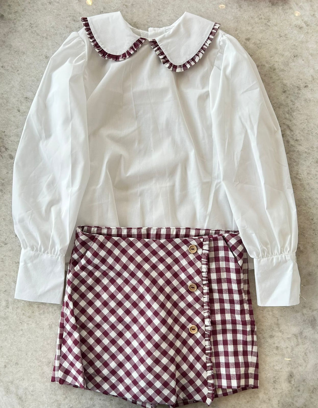 Plaid shorts and long sleeved shirt set
