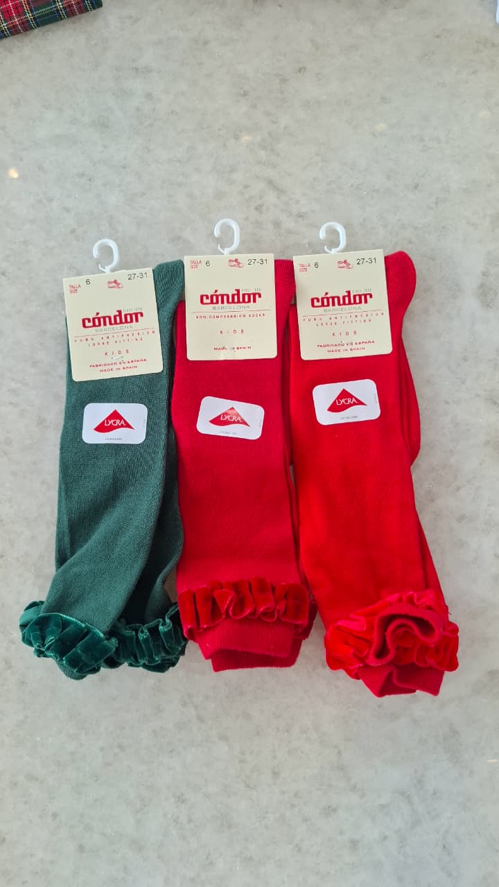 Calcetines altos punto liso con puntilla en puño