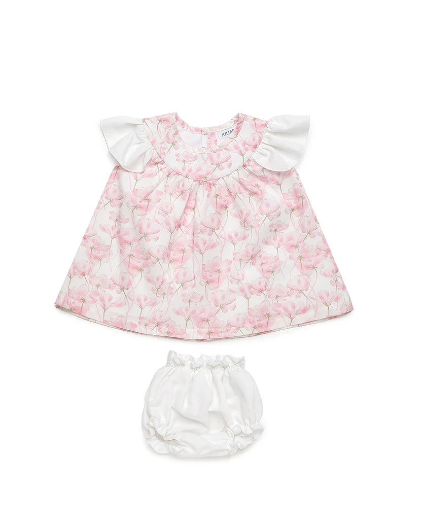 DRESS SET WITH LARGE FLORAL PRINT AND BLOOMER