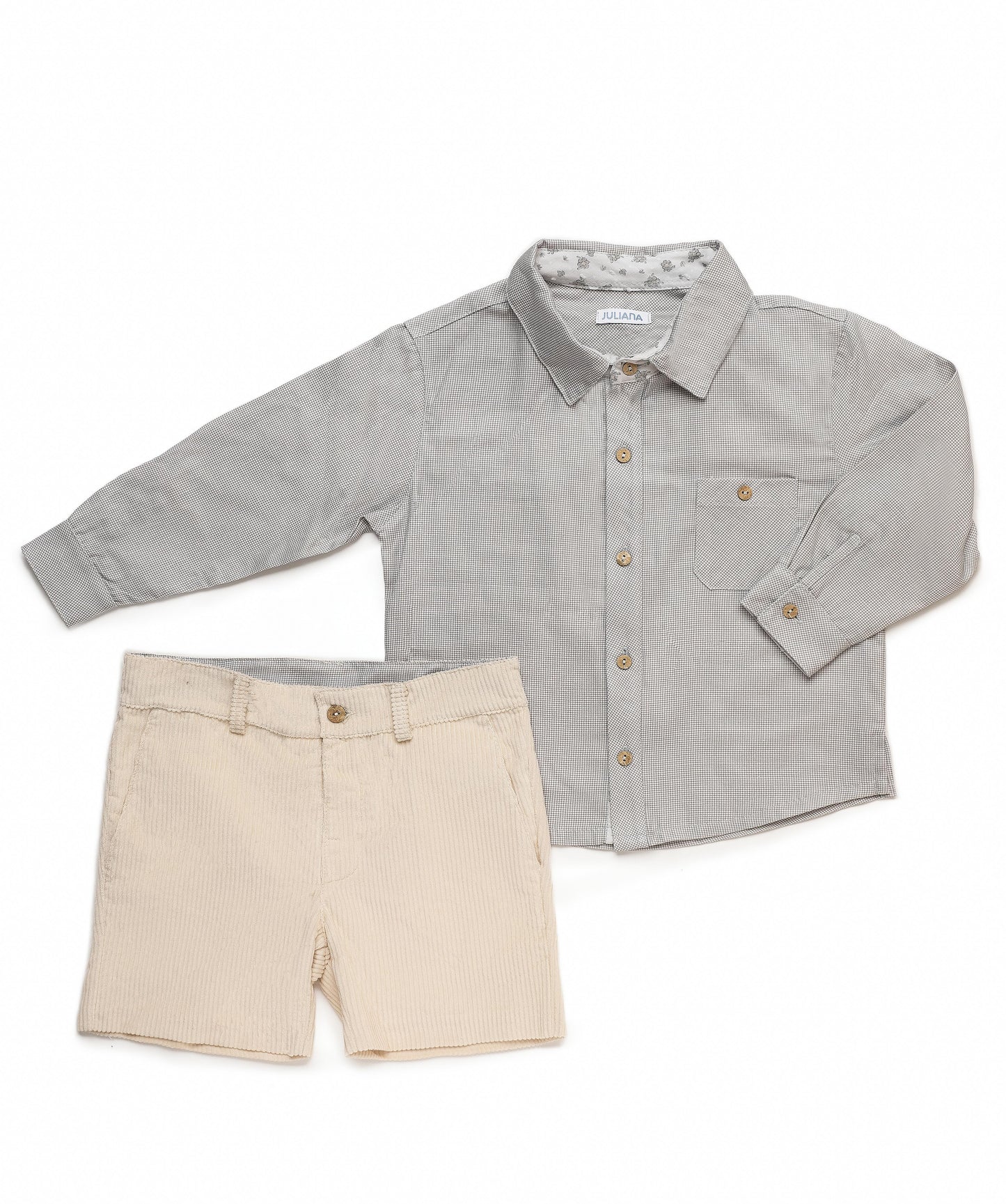 Long Sleeve Vichy Fabric Shirt With Pants Set