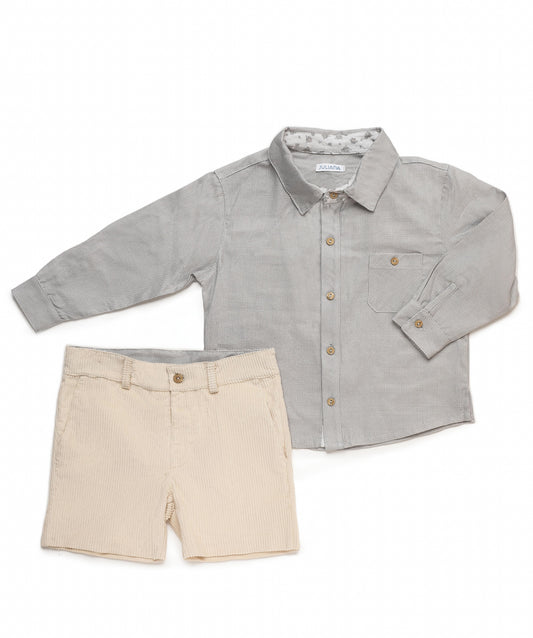 Long Sleeve Vichy Fabric Shirt With Pants Set